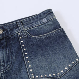 Shorts en jean taille haute délavé foncé avec rivets, style décontracté d'été, coupe droite pour homme - Product Image 4