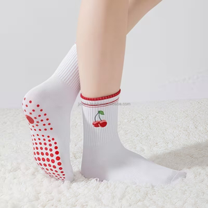 JZVINA <b>Women</b> Pilates Grip <b>Socks</b> Cute Cherry Print Crew <b>Socks</b> Non Slip Silicone Dot Soft Knit Breathable Yoga Floor <b>Socks</b> - Product Image 4