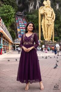 ชุดเดรสยาวแบบ Anarkali สำหรับผู้หญิง ทรงปกติ ผลิตจากวัสดุรีไซเคิล ตกแต่งด้วยงานปัก เหมาะสำหรับทุกฤดูกาล ใส่ไปงานแต่งงานหรืองานเทศกาล - Product Image 5