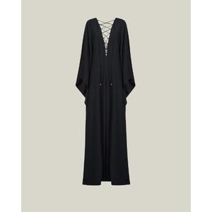 Elegant <b>Black</b> Empire Gown V-neck Full Sleeve Floor-Length <b>Kaftan</b> Party Dress A-Line Silhouette Cotton Fabric All Seasons Wear - Product Image 4