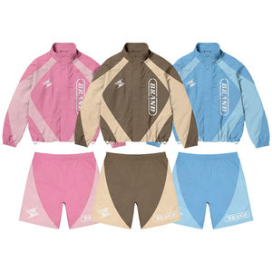 Men's Streetwear Two Piece Set Custom Brand Print Plus Size Cotton Jacket And Shorts Set Heavyweight Casual <b>Tracksuit</b> - Product Image 5