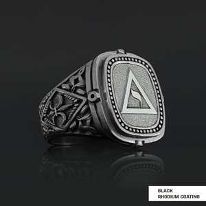 แหวนเมสัน BOJ รุ่น 034 แบบกำหนดเองได้ สำหรับทั้งชายและหญิง แหวนตราประทับฟรีเมสันส่วนบุคคล แหวนตราประทับมาสเตอร์เมสันเท็กซัส สไตล์ฮิปฮอป สีเงิน ราคาประหยัด - Product Image 2