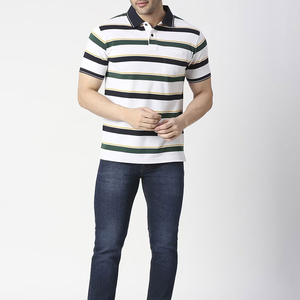 Polo de Manga Corta a Rayas para Hombre, Estilo Casual, Corte Regular, Blanco, Azul Marino, Verde, Amarillo, Diseño con Bolsillo - Product Image 4