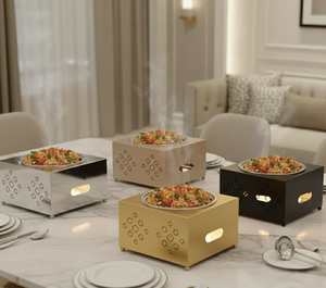 Cazuela de Alta Calidad con Soporte para Velas, Diseño Cuadrado, Acabado Negro, para Servir en Fiestas de Ramadán, Buffet, Bodas, Hogar y Hoteles - Product Image 6