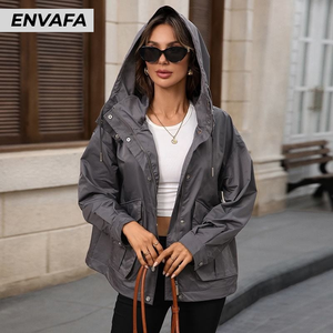 Wholesale New Women's <b>Jackets</b> <b>Short</b> Top Pocket Zipper Ladies Biker <b>Jacket</b> Stand Breathable Polyester for Autumn - Product Image 1