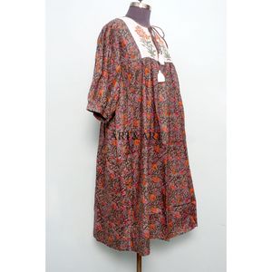 Summer Boho A-Line Midi <b>Dresses</b> 2-Piece Sweet Floral Printed 100% Cotton V-neck Tassel Casual Loose Short Sleeves Natural - Product Image 4