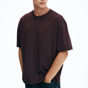 เสื้อยืดแขนสั้นคอกลมทรงโอเวอร์ไซส์สีพื้นสำหรับผู้ชาย ผ้าเจอร์ซีย์ถักเนื้อฝ้าย ดีไซน์เรียบง่าย ความยาวปกติ - Product Image 1