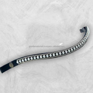 Ecuestre 3 filas cristales redondos perlas decorativas forma de onda cuero caballo frente banda OEM aceptado cuero caballo frente banda - Product Image 5