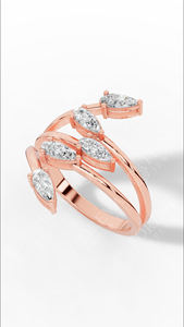 Anillo de Boda de Oro 14K con Diamantes Cultivados en Laboratorio, Corte Pera, Diseño Ramas y Hojas, con Múltiples Piedras, Venta al por Mayor, Fabricante y Proveedor de Joyería Fina OEM - Product Image 2