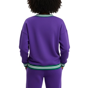 Sweat-shirt en molleton uni pour femme, coupe décontractée, col en V, tricot côtelé, épaules tombantes, logo personnalisé imprimé, vêtements d'hiver pour l'université - Product Image 2