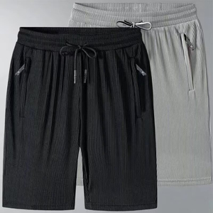 Men's Striped Polyester Bermuda Shorts With Drawstring Waist And Side Pockets Casual Mid Rise Design Quick Dry Knitted Fabric - Product Image 3