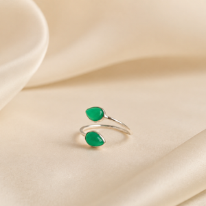 Bague en argent sterling 925 avec onyx vert, design simple, ajustable, pour femme, design goutte d'eau - Product Image 4