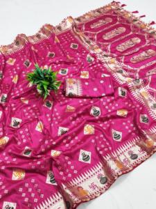 Sari Tradicional Indio de Seda Dola con Tejido Meenakari para Eventos Festivos, para Mujeres, Ropa Elegante para Bodas - Product Image 2