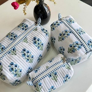 New Block Print Multicolor Floral Print Quilted Makeup Toiletry Bag Cotton Cosmetic Travel Bag Women Toiletry Bag - Product Image 2