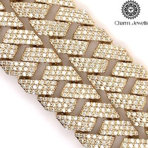 Charm_Jewells Men's Moissanite Necklace 14K Gold Plated Link Chain Hip Hop Style Micro <b>Insert</b> Brilliant Cut Silver IGI Certified - Product Image 3