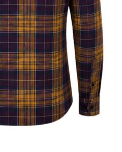 Manufacturer Custom Mustard Purple Plaid Men Casual Flannel Shirt Slim Fit Button Down Long Sleeve Cotton <b>Checkered</b> Fashion <b>Top</b> - Product Image 6