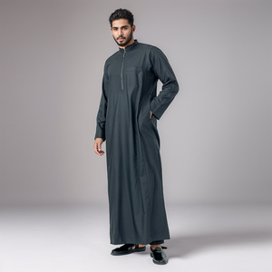 Men Black Polyester Thobe Long Sleeve Ankle Length Sweetheart Neckline Embroidered Breathable Casual Solid Eid Evening Party - Product Image 2