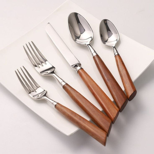 Vintage Luxury Stainless Steel Gold Cutlery Set With Brown Handles Matte Gold <b>Flatware</b> Dining Tableware For Home & Restaurant - Product Image 3