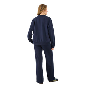 Women's Navy Blue 100% Cotton Crewneck Sweatshirt and Sweatpants Set Full Length Loose Fit Casual <b>Tracksuit</b> with Side Pockets - Product Image 2
