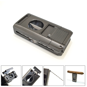 Encendedor de Cigarros Portátil 4 en 1 con Cortador en V, Punzón, Aguja de Extracción y Soporte para Cigarros - <span class=keywords><strong>Llama</strong></span> a Chorro Resistente al Viento para Viajes y Negocios - Product Image 1