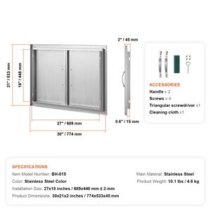 Porta di Accesso BBQ a Incasso in Acciaio Inox 30W X 21H Pollici per Cucina Esterna, Maniglie Verticali e Accessori - Product Image 3