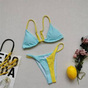 Women's Color Blocking <b>Bikini</b> <b>Set</b> Two Piece <b>Triangle</b> Top Thong Bottom Contrast Binding Swimwear - Product Image 6