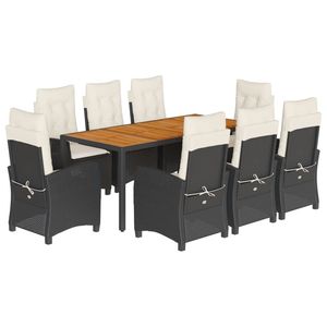 Set da pranzo con Patio in Poly Rattan nero 9 pezzi con cuscini Set da giardino - Product Image 2