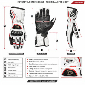 Gants de course Dainese White Carbon Elite Competition, en cuir, respirants, à fermeture à boucle, pour la conduite, pour homme - Product Image 3
