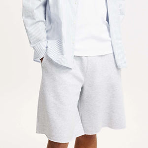 Shorts en coton gris pour hommes, avec cordon de serrage à la taille et logo frontal, vêtements décontractés, pantalons courts tricotés pour hommes - Product Image 2