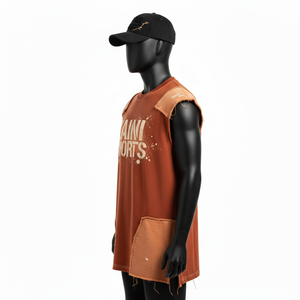 Chemise sans manches pour homme, tissu en coton premium, design en maille, broderie, logo personnalisé, 100% coton, t-shirt pour homme, coupe ample, imprimé - Product Image 3