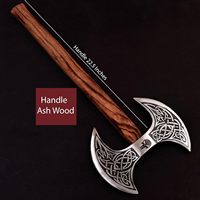 Hache viking à double tête forgée à la main – Tête en acier au carbone gravée à l'acide, manche en bois de frêne massif avec fourreau en cuir – Haches OEM personnalisées