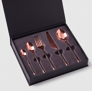 Juego de cubiertos de oro rosa mate, diseño minimalista, metal resistente al óxido, para bodas y uso en la cena. - Product Image 6
