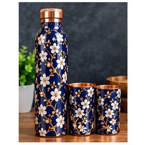 Juego de Botellas de Agua de Cobre con Diseño de Hojas Tropicales, Tapa de Cobre y Tazas a Juego, Estilo Bohemio, Portátil - Product Image 5