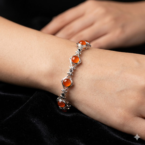 Vintage 925 Sterling <b>Silver</b> Carnelian Geometric Link Design Bezel Set Orange Gemstone Women's AAA Quality Gift Party Everyday - Product Image 5