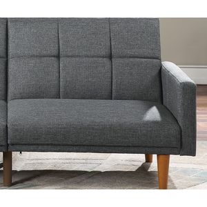 Divano Letto Trasformabile in Polifibra Blu Grigio Trapuntato Stile Transizionale con Gambe in Legno per Soggiorno - Product Image 6