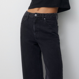 Jean en denim pour femme à taille haute, coupe ample et jambes larges, respirant et tendance, personnalisable, à prix abordable - Product Image 3