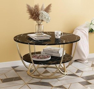 Mesa de Centro Redonda Dúplex con Base de Madera y Metal para Sala de Estar, Mesa Auxiliar Moderna para Decoración del Hogar - Product Image 6