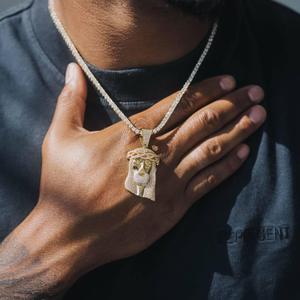Men's 18K Gold Plated Jesus Face Pendant Necklace With Moissanite <b>Iced</b> <b>Out</b> Box <b>Chain</b> Hiphop Religious Jewelry - Product Image 1