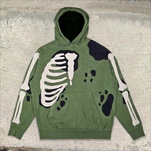 Hoodie personnalisé Street Wear avec broderie de squelettes et crânes, fermeture éclair intégrale, pour homme - Product Image 3