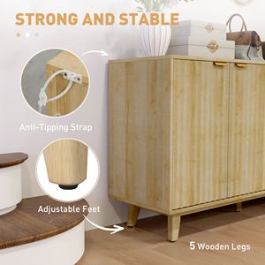 Mobile Bar Caffè da 55 Pollici, Credenza Scanalata con 4 Ante, 2 Ripiani Regolabili, 5 Gambe in Legno Naturale per Applicazioni in Stile Rustico/Country - Product Image 6