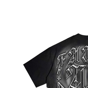 <b>Black</b> Oversized <b>Men's</b> T-Shirt Silver Letter Front Logo Silk Screen Printed Short Sleeve <b>Turtleneck</b> Formal Jersey Fabric 100% - Product Image 3