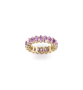 14KT Yellow Gold Luxury Oval Prong Set Lab Pink Sapphire Engagement Anniversary Gift Wedding Party Eternity Band <b>Ring</b> - Product Image 1