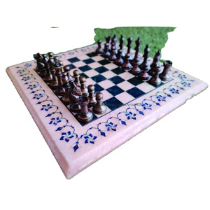 Ensemble d'échecs en pierre naturelle sculptée à la main, plateau d'échecs en marbre blanc indien avec incrustations, pièces d'échecs Staunton en laiton antique, coffret cadeau de luxe - Product Image 1