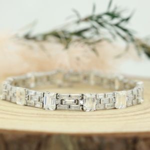 S925 Hip Hop Gold Plated Tennis Bracelet with Iced Cubic Diamond Baguette Cut for Women-Wedding Party <b>Gift</b> - Product Image 2