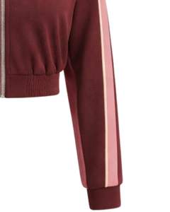 Chaqueta Deportiva Corta para Mujer, Color Rosa Granate, con Cierre, para Gimnasio, Fitness, Ropa Deportiva Activa, con Rayas en Contraste, Fabricante de Chaquetas de Entrenamiento - Product Image 6