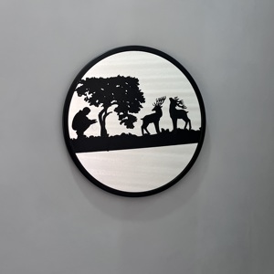 Modern Deer Family Wall Mirror Round <b>Metal</b> <b>Frame</b> Decorative Wall Hanging Mirror Home Decor - Product Image 2