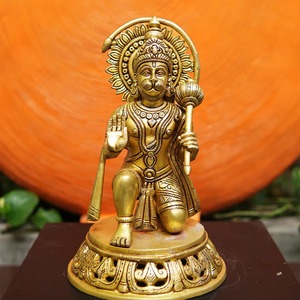 Estatua de Latón Dorado Hecha a Mano del Dios Hanuman Ji, Escultura Religiosa de Sobremesa, Diseño Art Deco, Decoración para el Hogar - Product Image 1