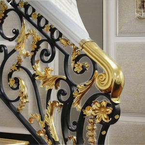 Luxury Black Gold Wrought Iron Stair <b>Railing</b> Ornate Floral Design Decorative Indoor Banister Custom Stair Handrail - Product Image 1