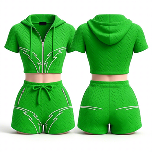 2026 Custom Streetwear Women's Above Knee Hooded Two-Piece <b>Set</b> Casual Print Eco-Friendly Breathable Zip - Product Image 3