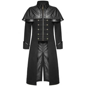 Abrigo gótico Dark Knight, largo, estilo oficial, de lana de alta calidad y cuero sintético negro para hombre. - Product Image 2